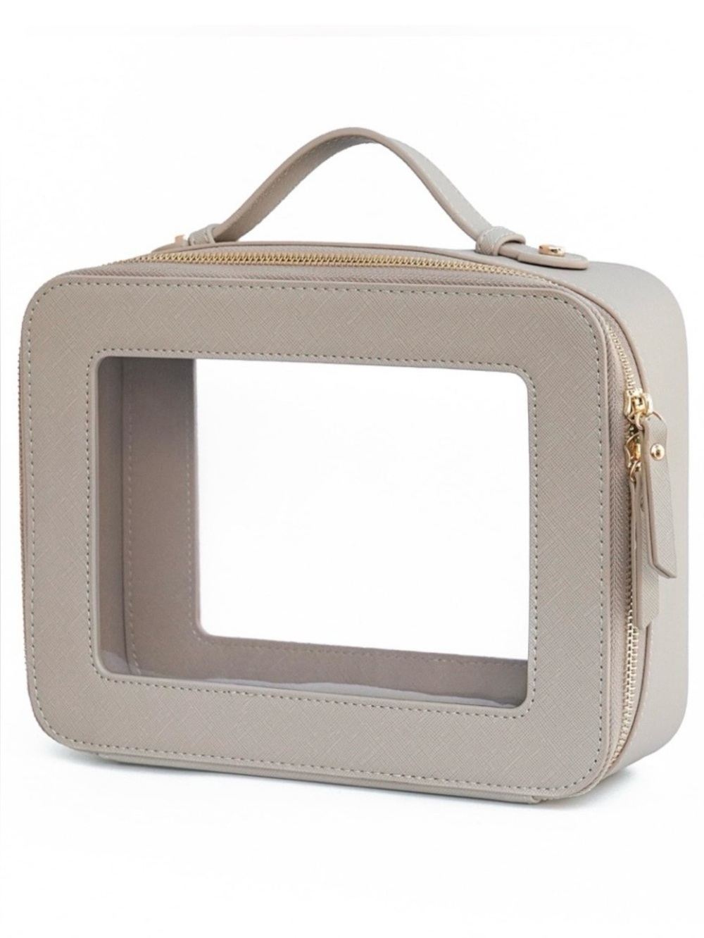 Clear Window Top-Handle Makeup/Carryall Case -Taupe